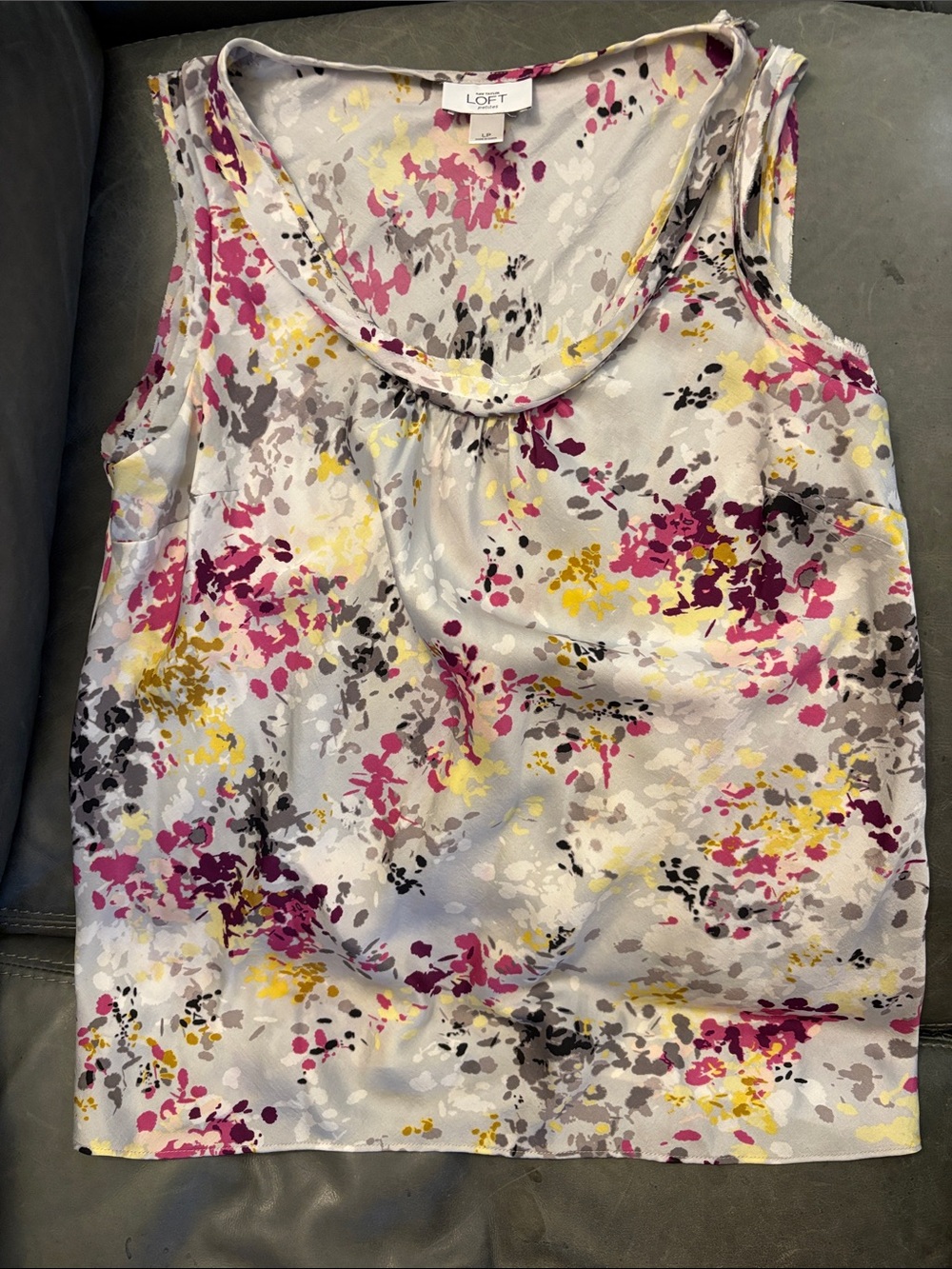 LOFT Floral Scoop Neck Sleeveless Top - Pink, Yellow & Gray